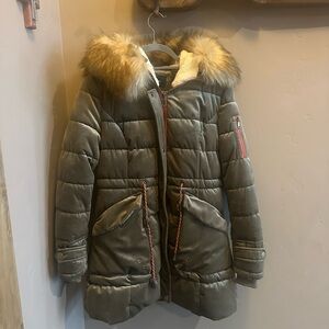 LA Coalition Army Green quilted hooded coat, size m